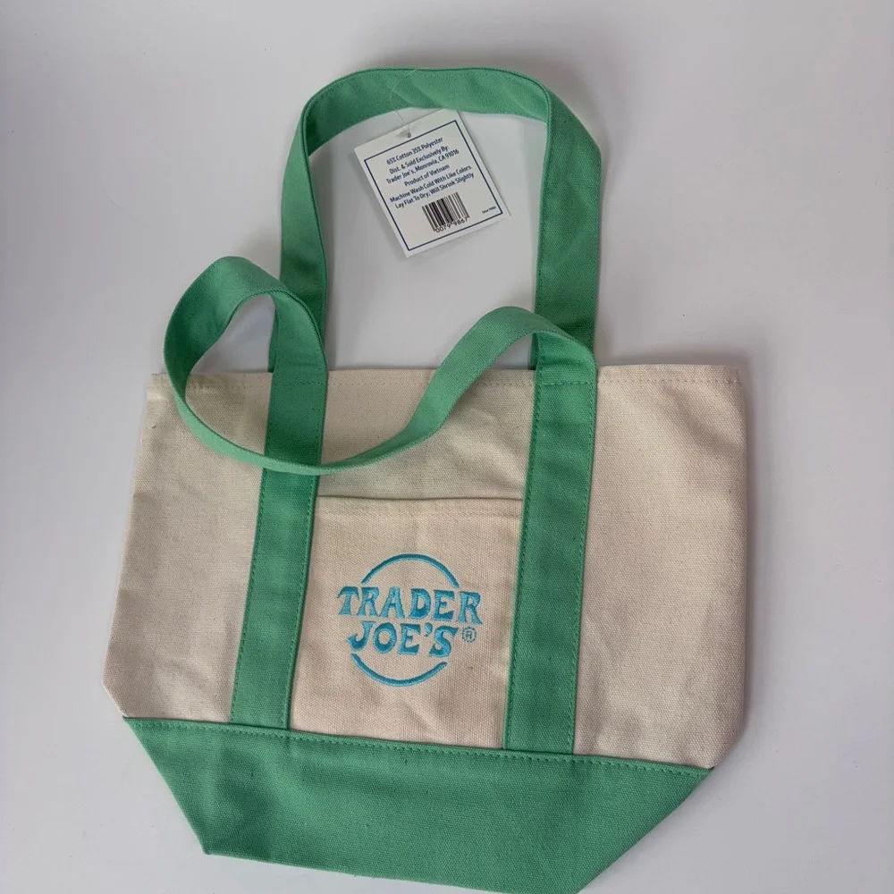 NWT Trader Joe’s Spring‎ 2025 Mini Canvas Bag Green and Blue Pastels